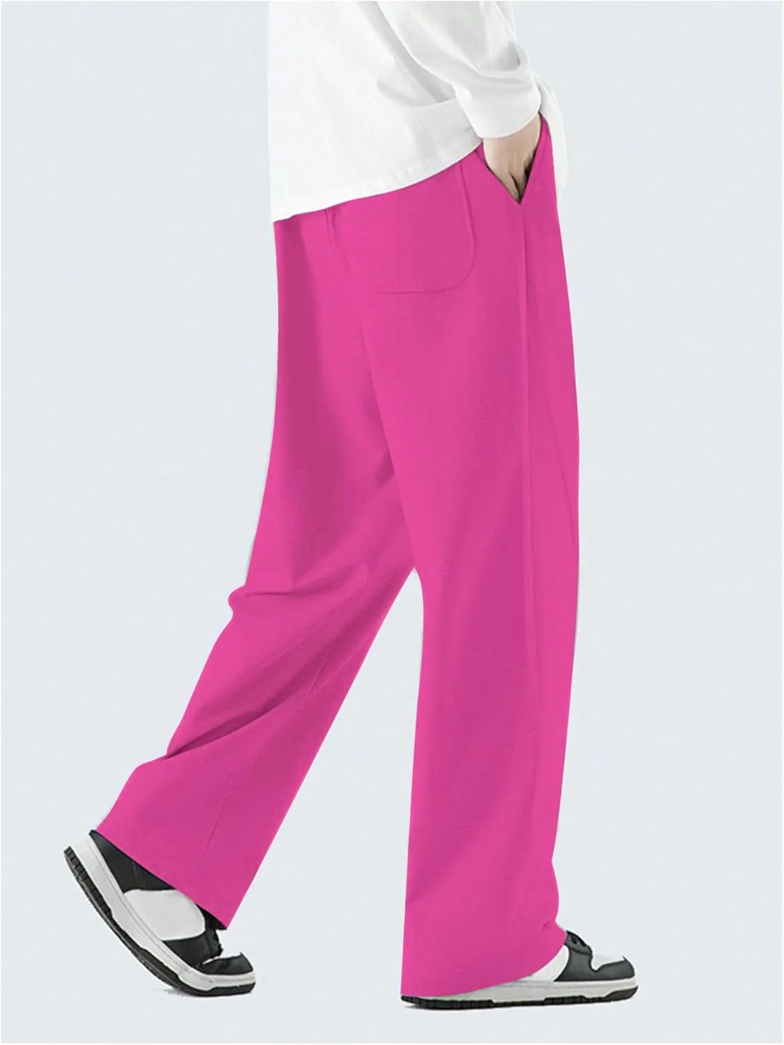 OYOANGLE Men's Drawstring Elastic Waist Baggy Sweatpants Y2K Loose Wide Leg Long Pants with Pocket