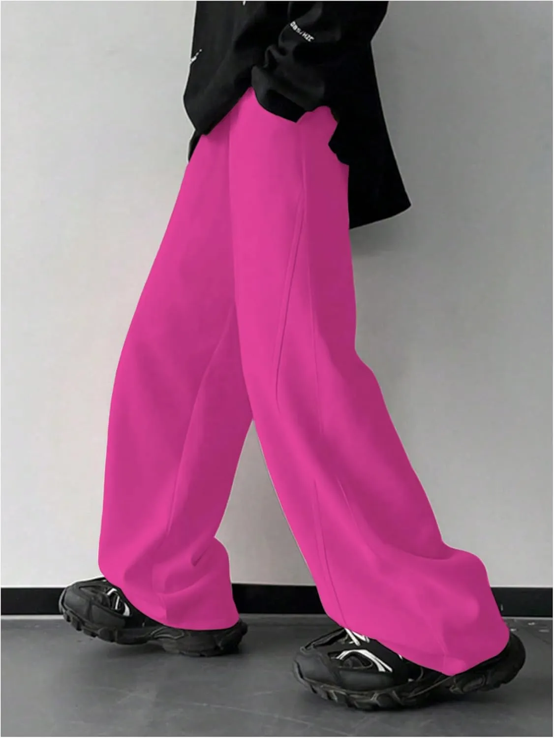OYOANGLE Men's Drawstring Elastic Waist Baggy Sweatpants Y2K Loose Wide Leg Long Pants with Pocket