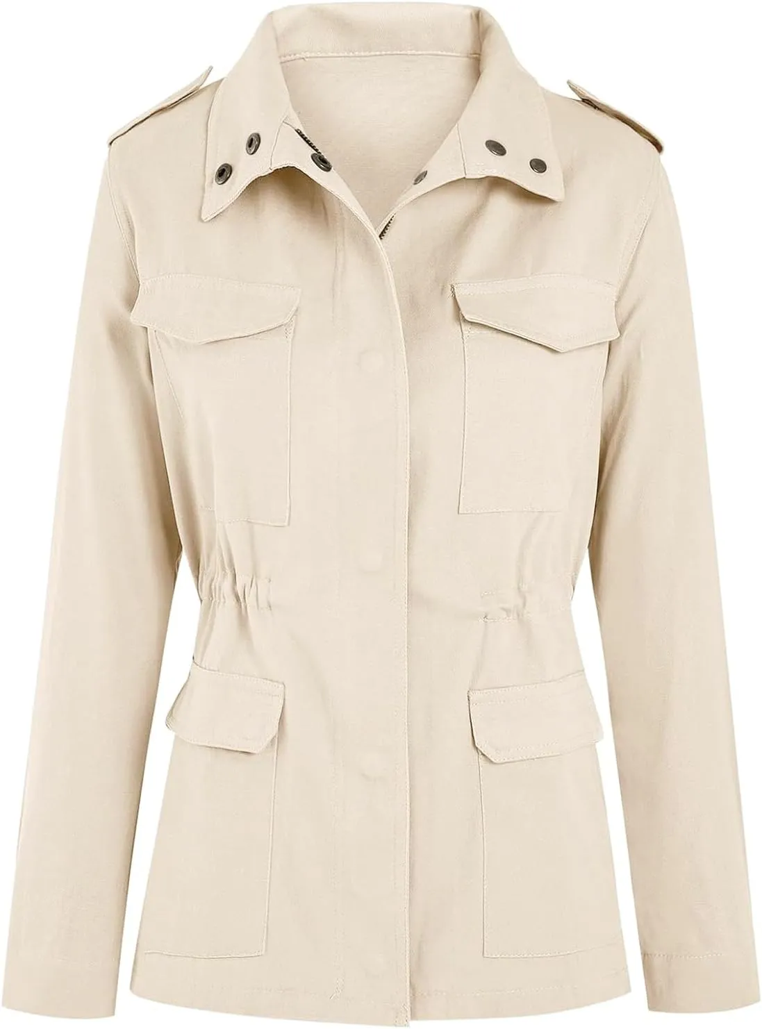 Pepochic Womens Military Jacket Zip Up Snap Buttons Lightweight Utility Anorak Field Safari Coat Outwear