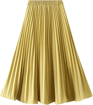 Pleated Skirts for Women 2024 Solid Color Spring Fall Midi Skirt High Waist A-Line Half Skirt Casual Flowy Skirts