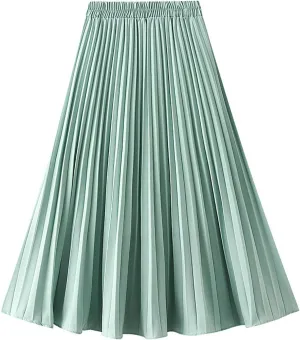 Pleated Skirts for Women 2024 Solid Color Spring Fall Midi Skirt High Waist A-Line Half Skirt Casual Flowy Skirts