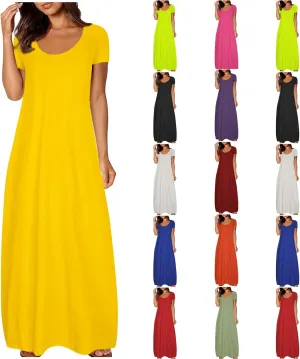 Plus Size Dresses for Curvy Women Loose Fit Round Neck Summer Beach Dresses Casual Flowy Maxi Tshirt Sundresses