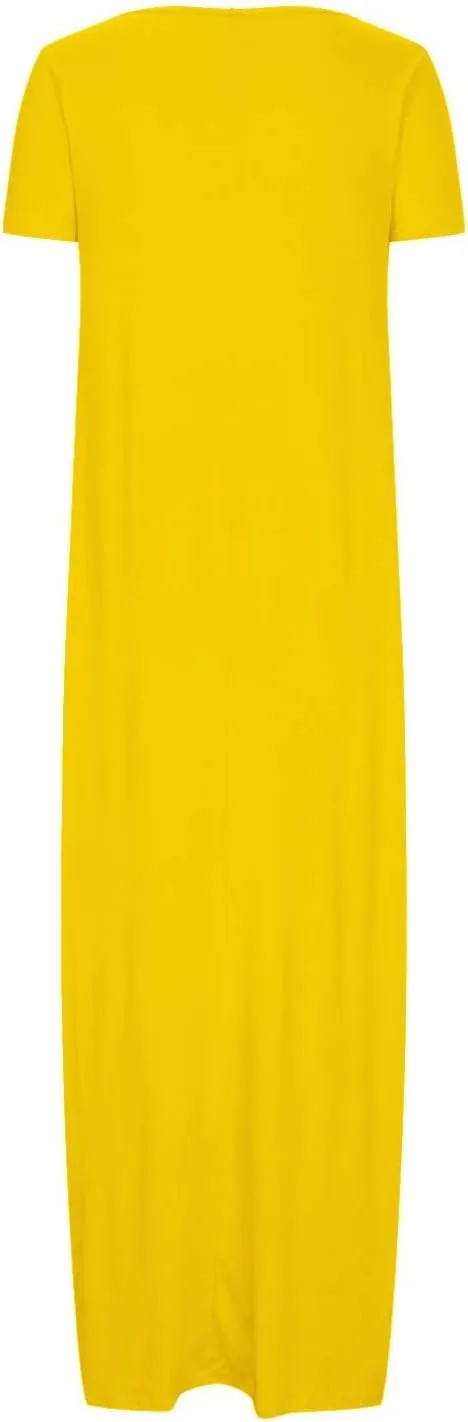 Plus Size Dresses for Curvy Women Loose Fit Round Neck Summer Beach Dresses Casual Flowy Maxi Tshirt Sundresses