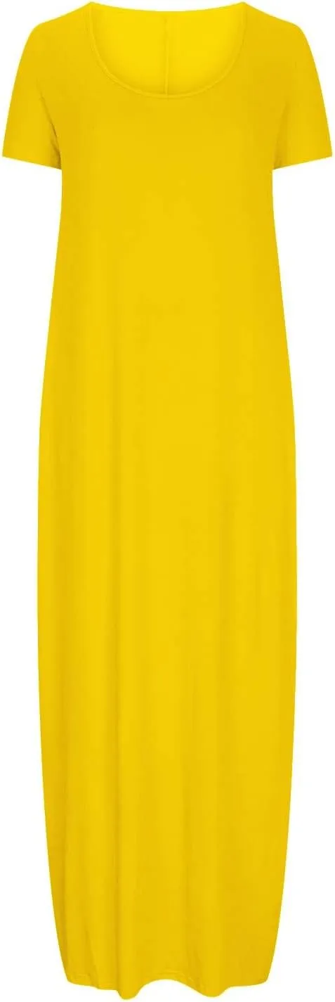 Plus Size Dresses for Curvy Women Loose Fit Round Neck Summer Beach Dresses Casual Flowy Maxi Tshirt Sundresses