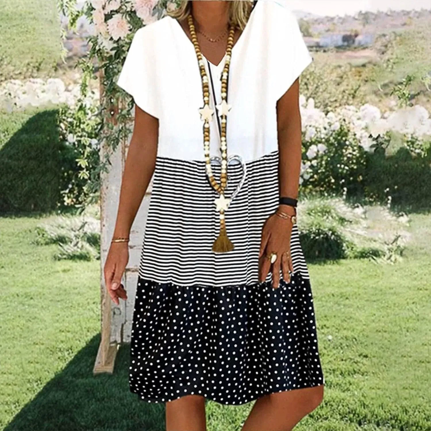 Plus Size Summer Dresses for Women 2024 Tiered Color Block Stripe Shift Dress Swing Casual Flowy Midi Sundresses