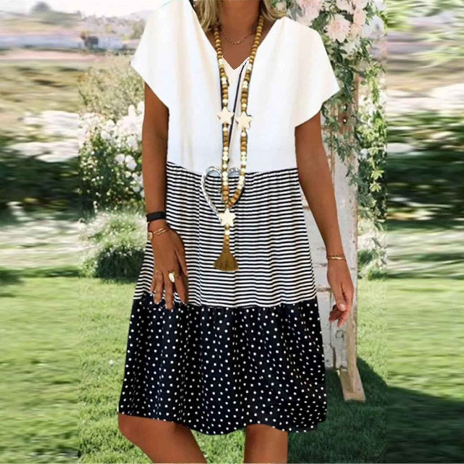 Plus Size Summer Dresses for Women 2024 Tiered Color Block Stripe Shift Dress Swing Casual Flowy Midi Sundresses