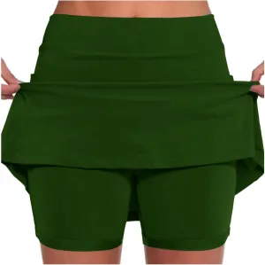 Plus Size Swim Skirt Womens Casual Solid Tennis Pocket Skirt Yoga Sport Active Skirt Shorts Skirt Costume Skater