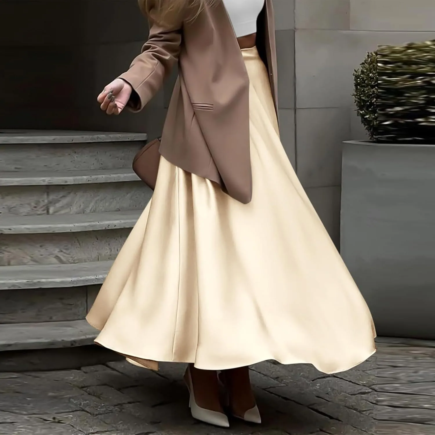 Satin Maxi Skirt Womens Long Skirts 2025 Summer Vacation Elastic High Waisted A Line Skirts Elegant Work Flowy Slip Skirt
