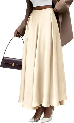 Satin Maxi Skirt Womens Long Skirts 2025 Summer Vacation Elastic High Waisted A Line Skirts Elegant Work Flowy Slip Skirt