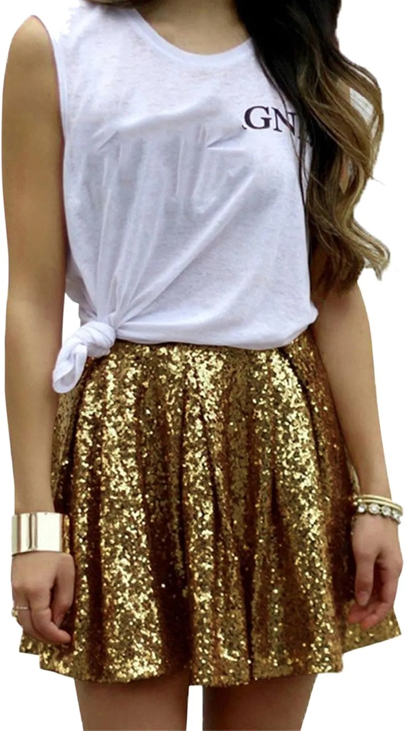 Sequin Skirt Black Short High Waist Pleated Skirts for Women Flare Fashion 2024 Sparkly Skirt Rave Festival