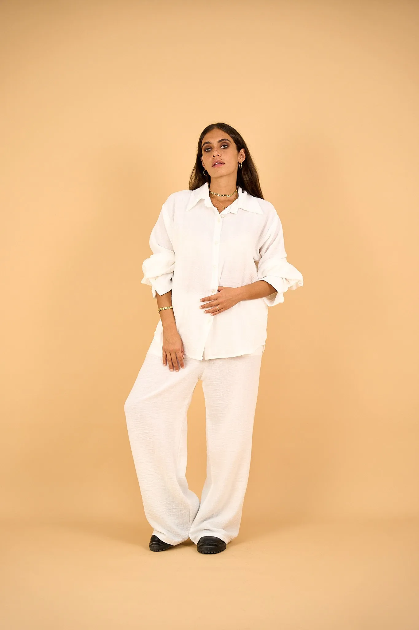 SIENNA - Relaxed-Fit White Button-Down Shirt  Linen Blend