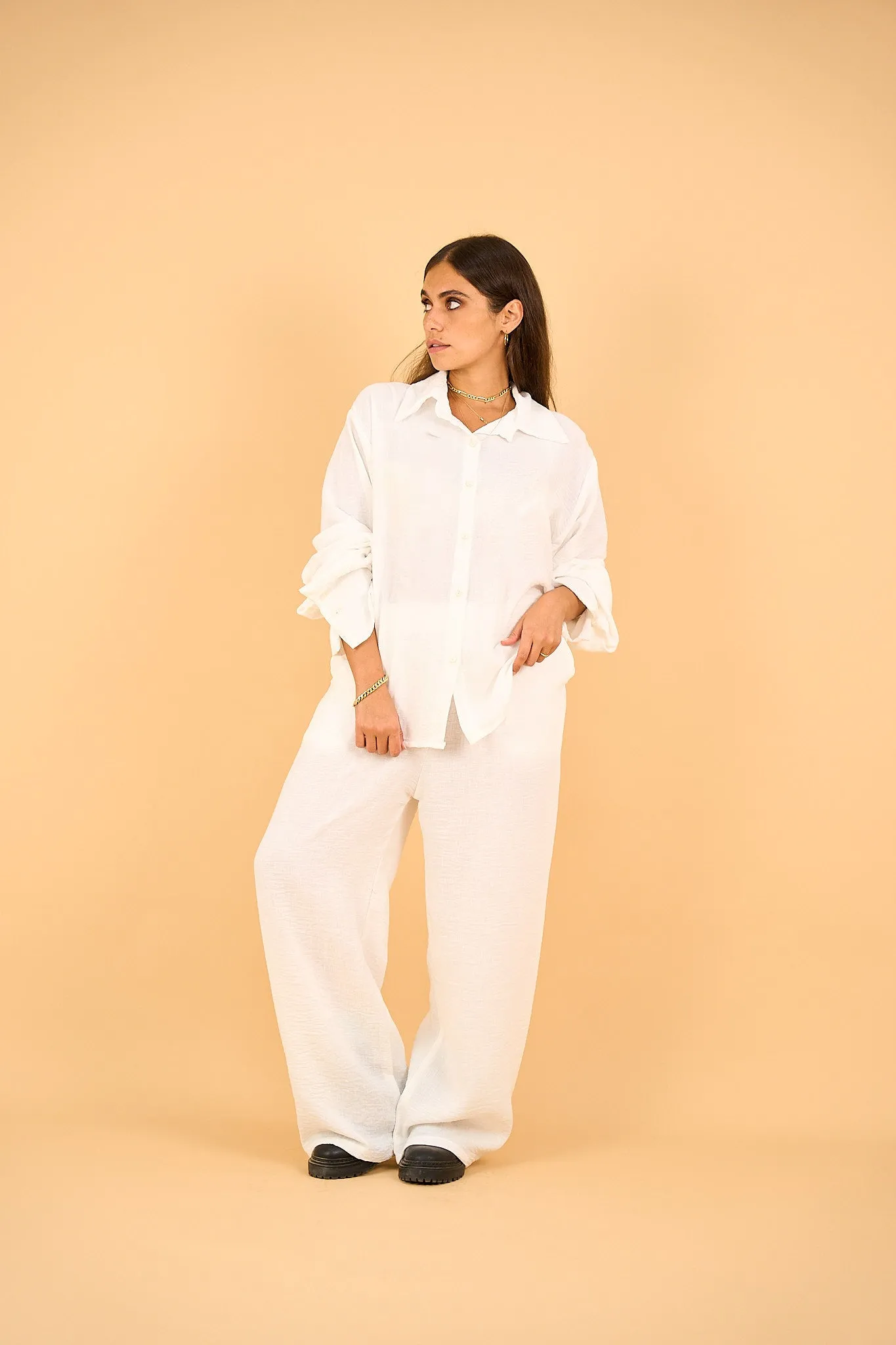 SIENNA - Relaxed-Fit White Button-Down Shirt  Linen Blend