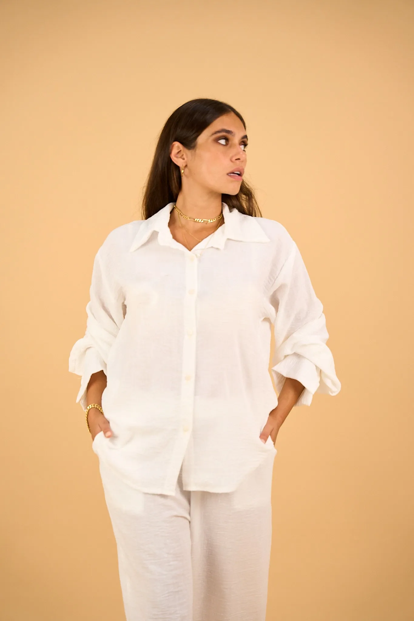SIENNA - Relaxed-Fit White Button-Down Shirt  Linen Blend