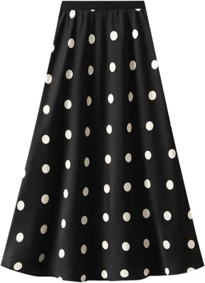 Skirts for Women 2024 Summer High Waist Midi Skirts Polka Dot Pleated Skirt Casual Boho A-Line Swing Flowy Long Skirt