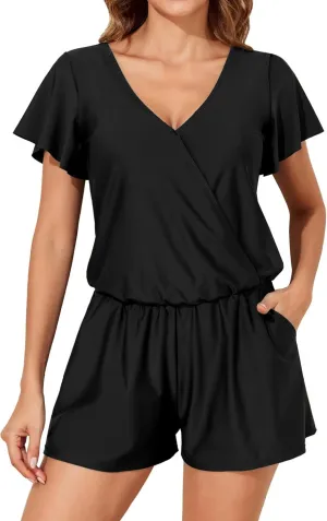 Smismivo Romper Swimsuits with Built in Bra and Pockets for Women Modest One Piece Swim Suit Shorts 2025 Boyleg Swimwear