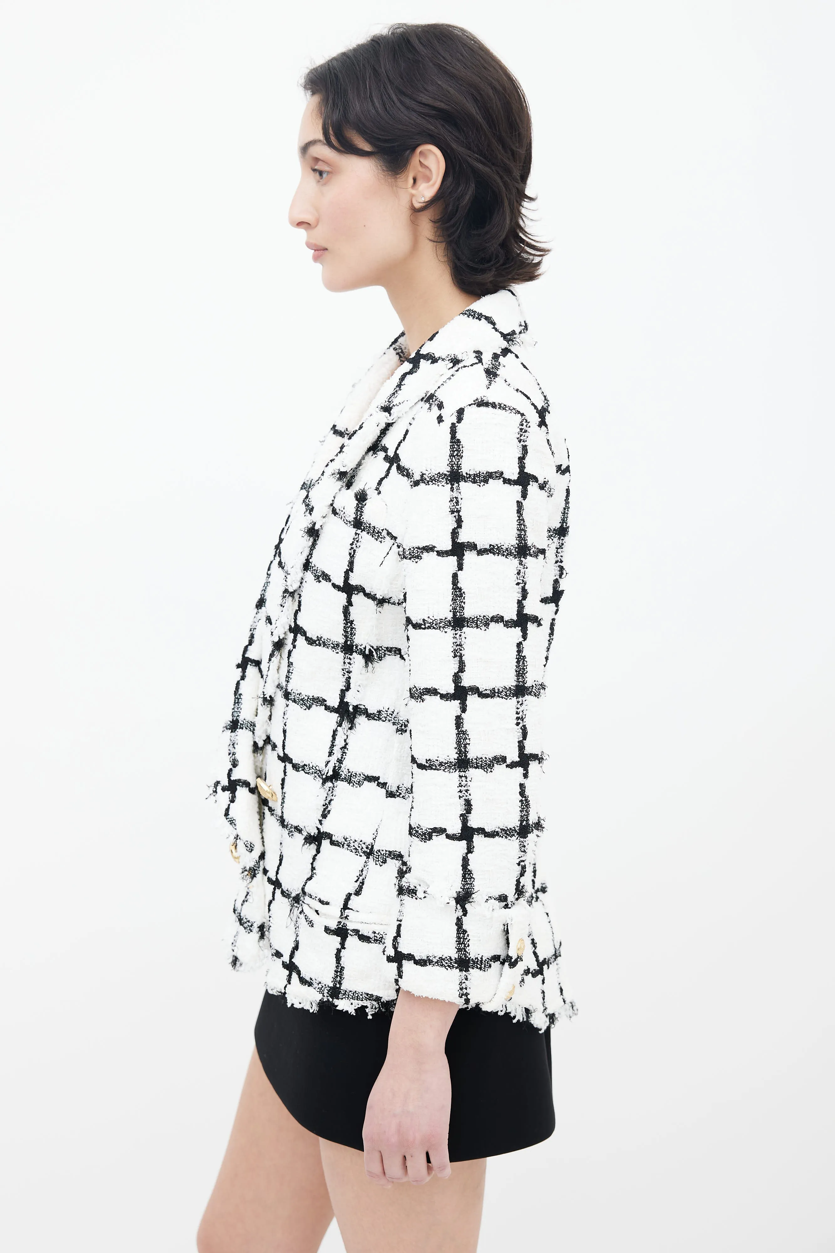 Spring 2018 White & Black Checker Tweed Blazer