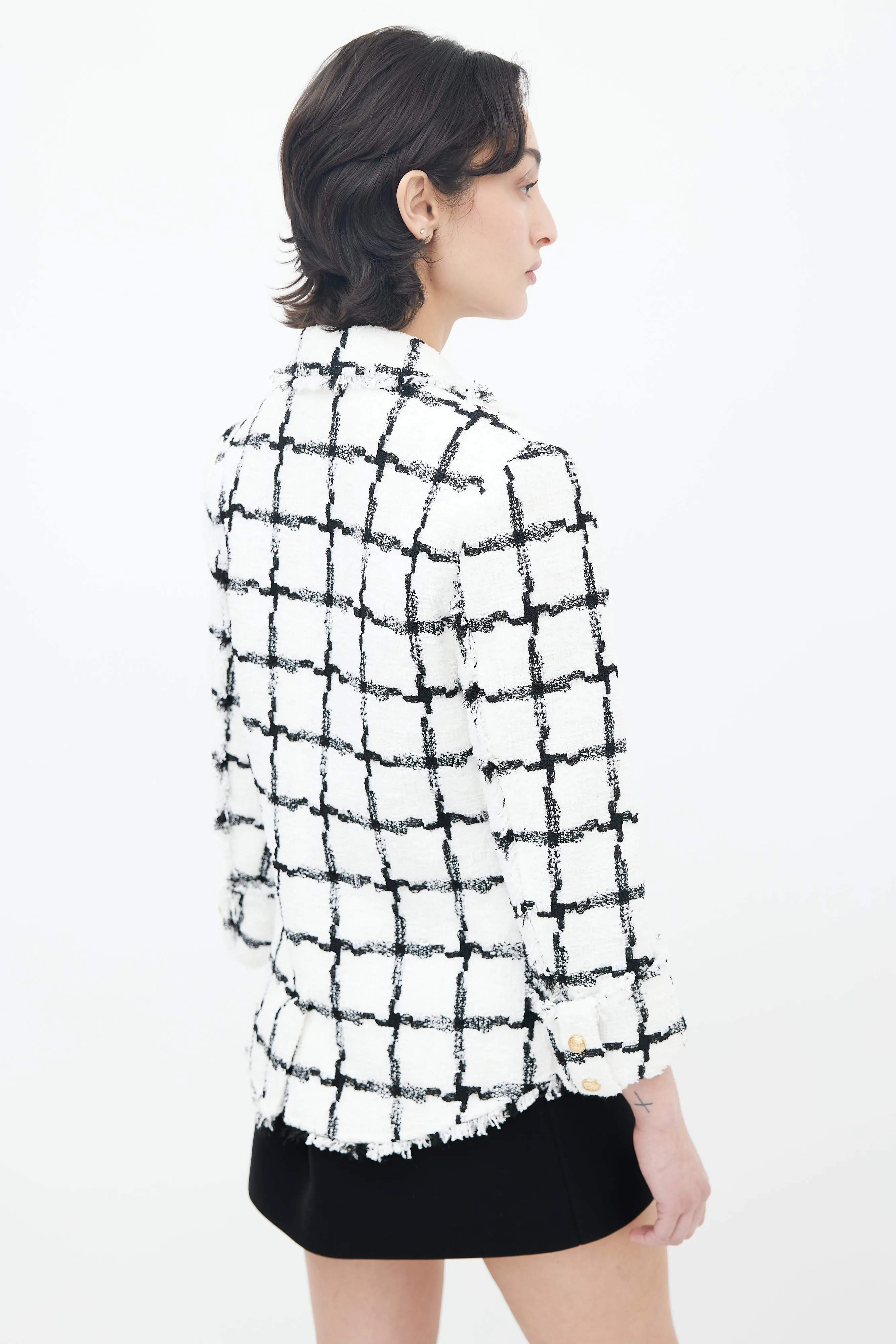 Spring 2018 White & Black Checker Tweed Blazer