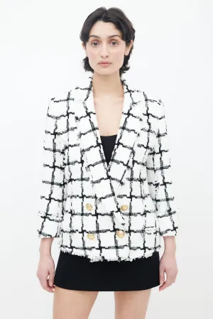Spring 2018 White & Black Checker Tweed Blazer