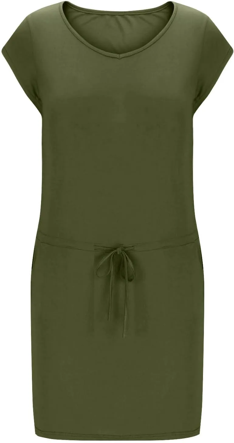 Summer Dresses for Women 2025 Casual V-Neck Short Sleeve Sundress Ladies Fashion Work Mini Dresses with Pockets