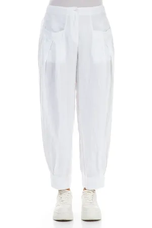 Tapered Pockets White Linen Trousers