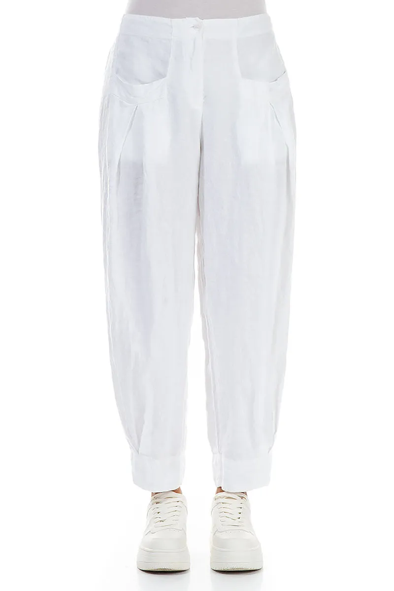 Tapered Pockets White Linen Trousers