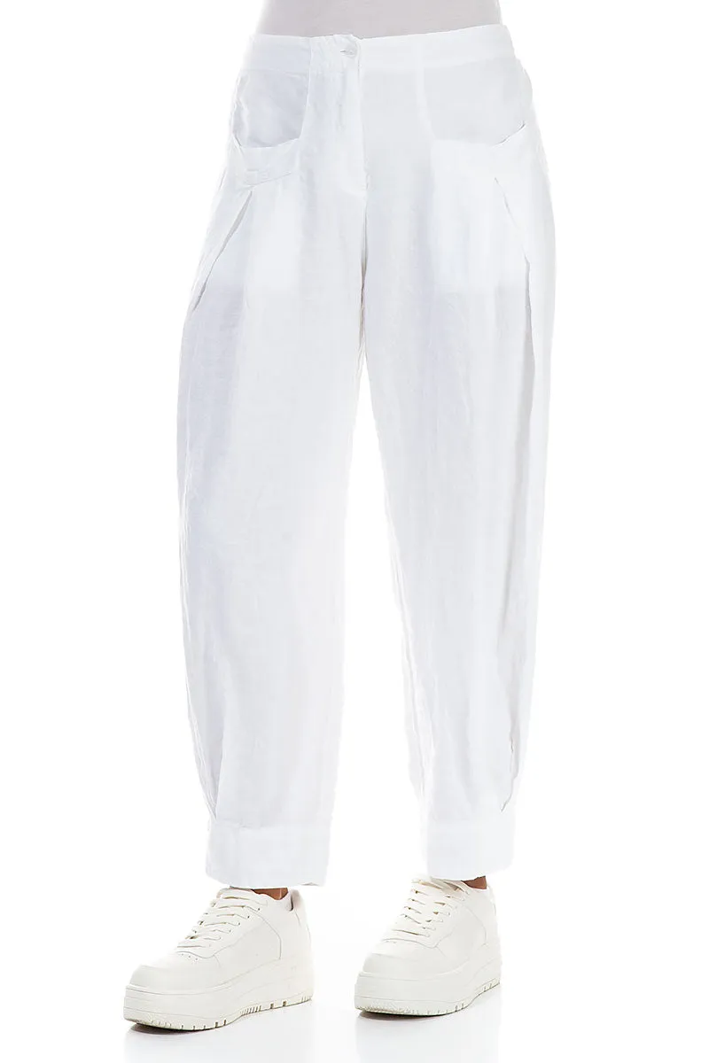 Tapered Pockets White Linen Trousers