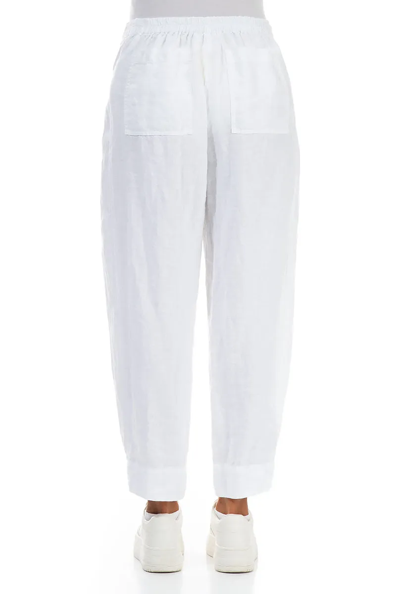 Tapered Pockets White Linen Trousers