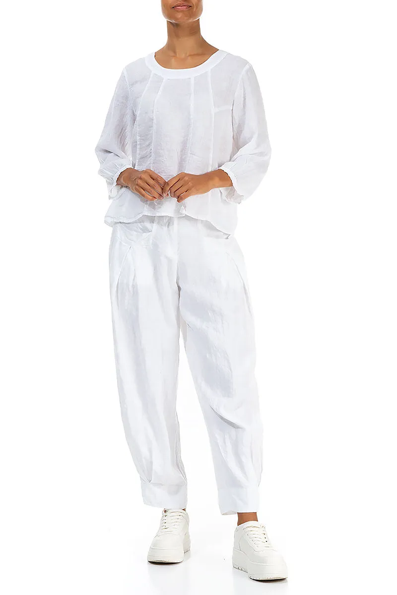 Tapered Pockets White Linen Trousers