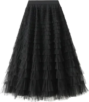 Tutu Skirt for Women Midi Tullu Skirt Bubble Fairy Skirt High Waisted Long Skirt A Line Tiered Tutus Puffy Maxi Skirt
