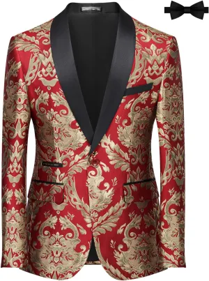 Tuxedo Suits for Men 2 Piece Regular Fit Suit Floral Blazer Jacket Waistcoat Pants Men Suit Set for Wedding Prom