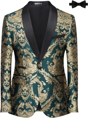 Tuxedo Suits for Men 2 Piece Regular Fit Suit Floral Blazer Jacket Waistcoat Pants Men Suit Set for Wedding Prom