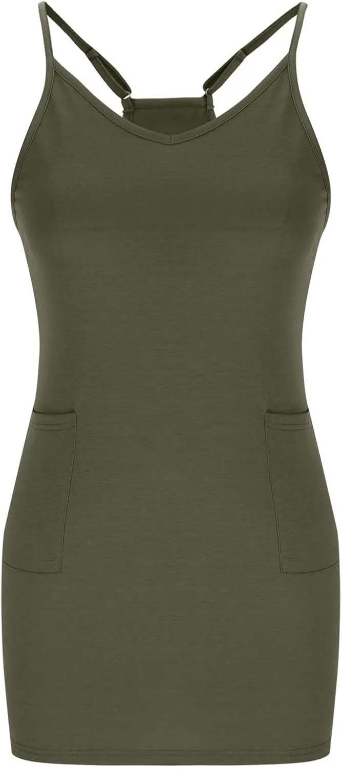 Vacation Dresses for Women 2025 Casual Sleeveless Cute Sundress Ladies Sexy Summer Mini Tank Dress with Pockets