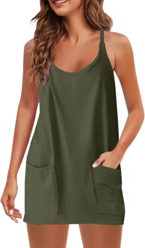 Vacation Dresses for Women 2025 Casual Sleeveless Cute Sundress Ladies Sexy Summer Mini Tank Dress with Pockets