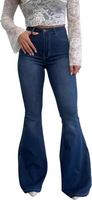 Willow Boutique Clothing Co. Fiona High Waisted Bell Bottom Flare Jeans - Medium Wash