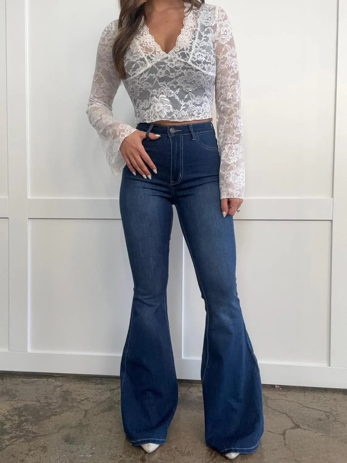 Willow Boutique Clothing Co. Fiona High Waisted Bell Bottom Flare Jeans - Medium Wash