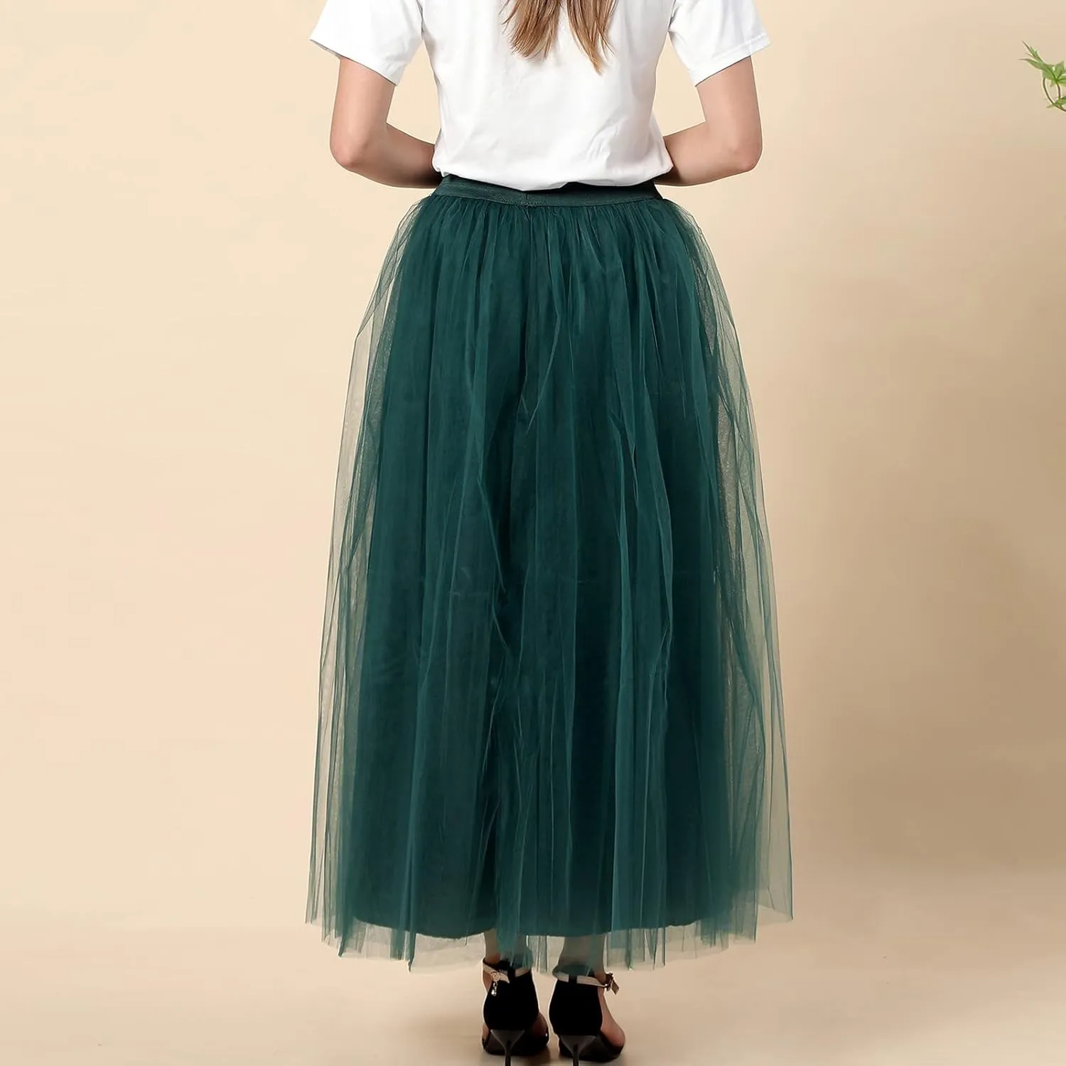 Women's A-Line High Waisted Midi Skirt Womens Long Tulle Skirt Pleated A Line Skirt High Waist Elastic Mesh Flowy