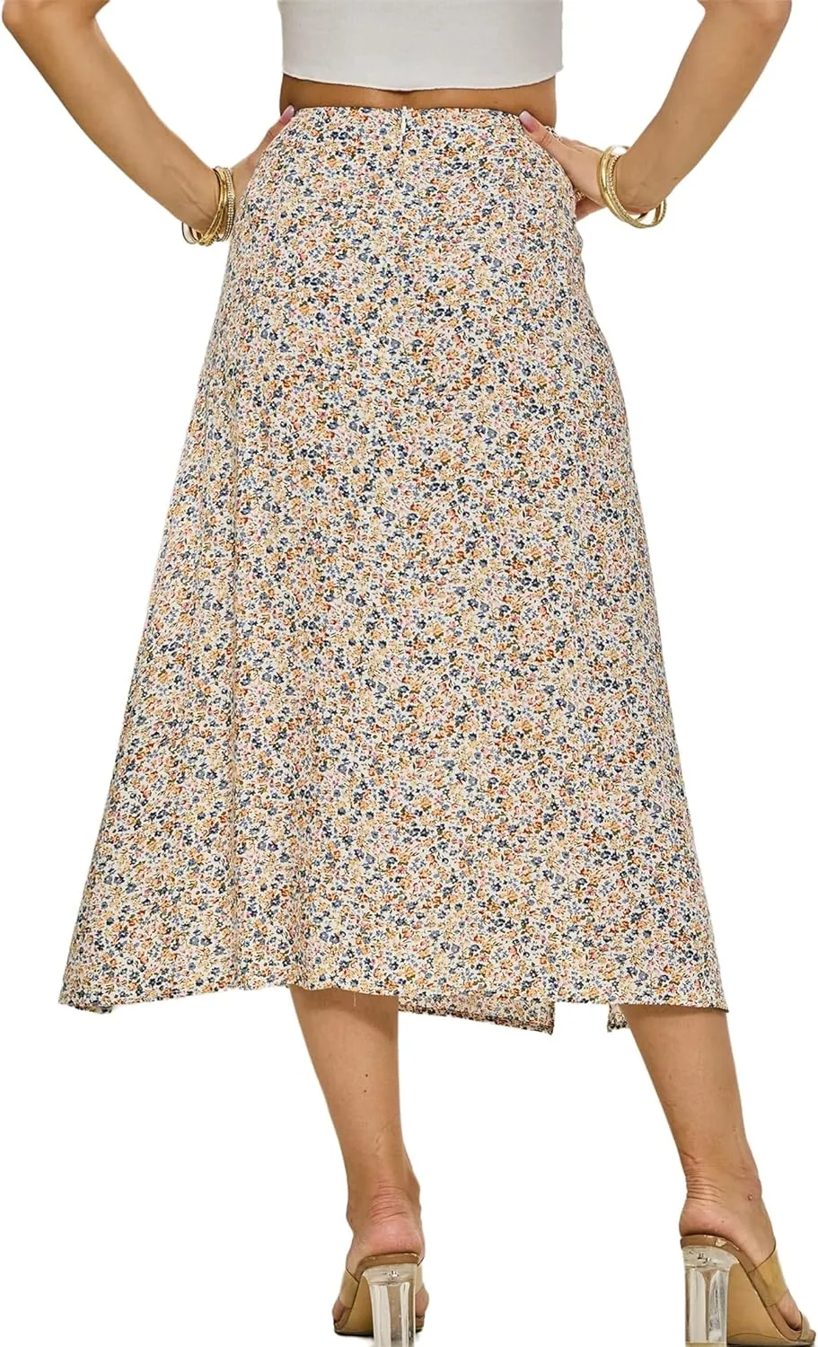 Womens Boho Leopard Print Skirts Pleated A Line Summer High Waisted Flowy Slit Midi Skirts Boho Floral Beach Skirt