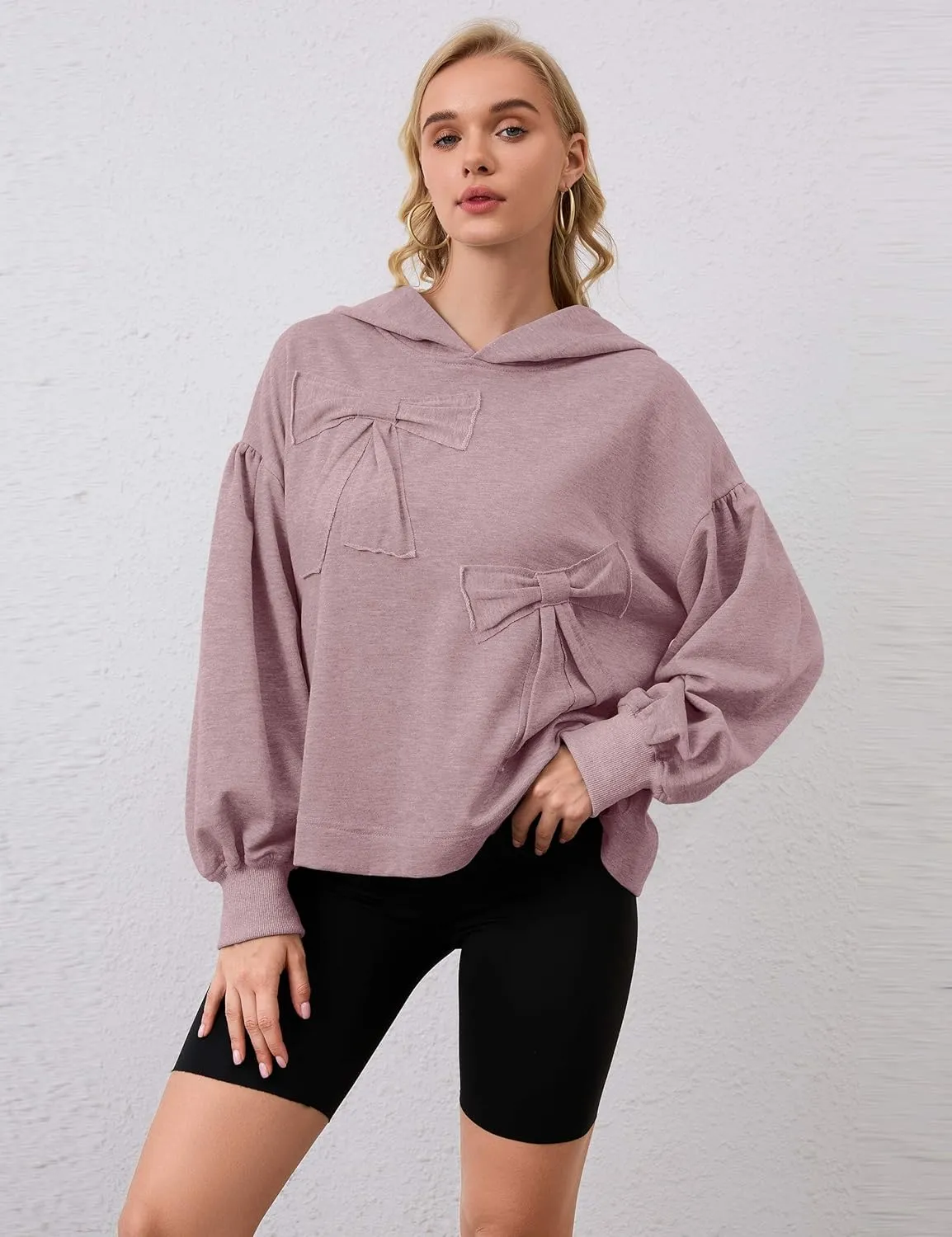 Womens Bow Front Sweatshirt Oversized Long Sleeve Drop Shoulder Bow Pullover Y2k Hoodies