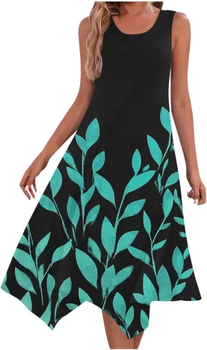 Women's Casual Dresses 2025 Summer Sleeveless Midi Sundress Flowy Ruffle Hem Swing Long Dress Beach Vacation