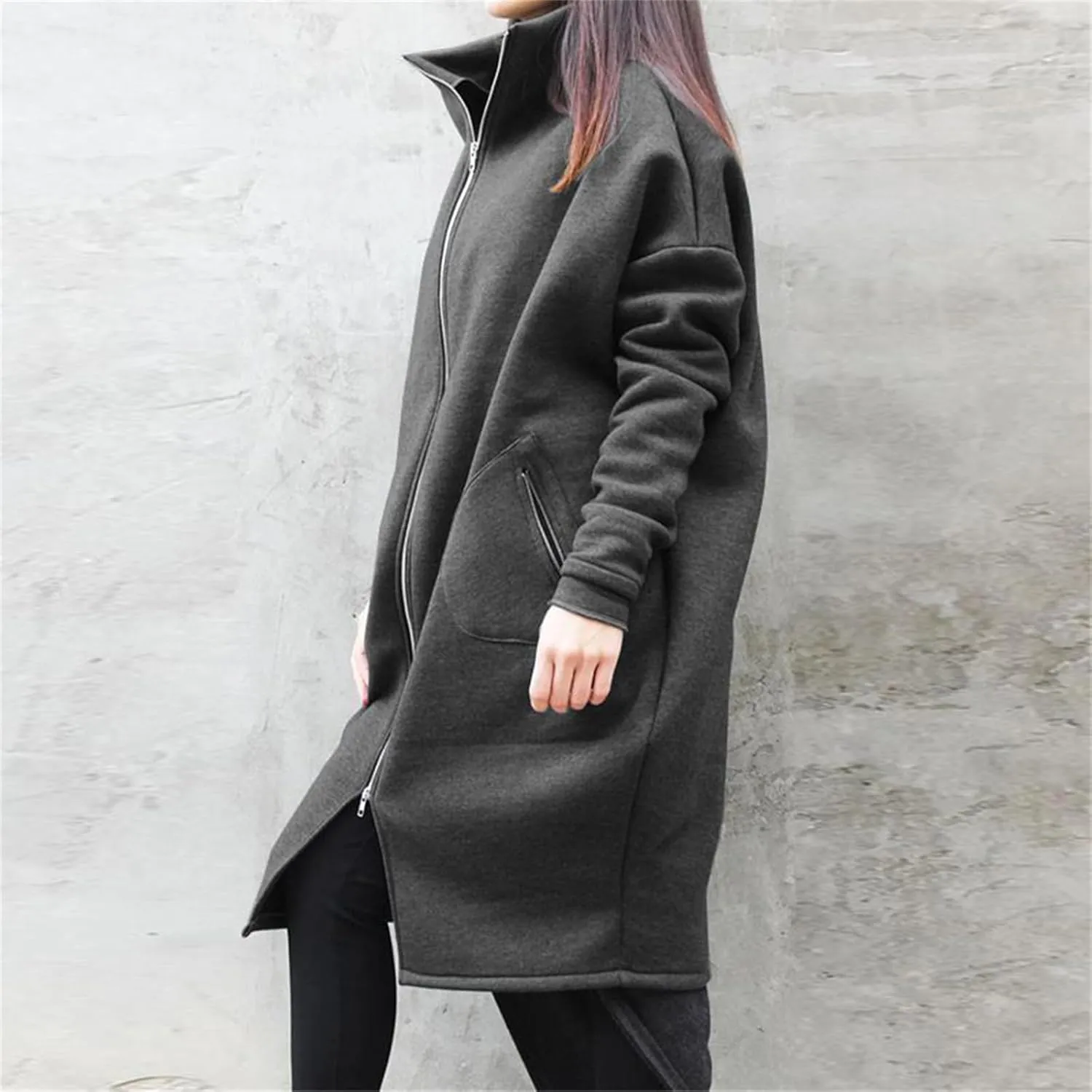 Women's Casual Oversized Hoodies Long Tunic Sweatshirts Jackets Plus Size Zip up Hoodie with Pockets