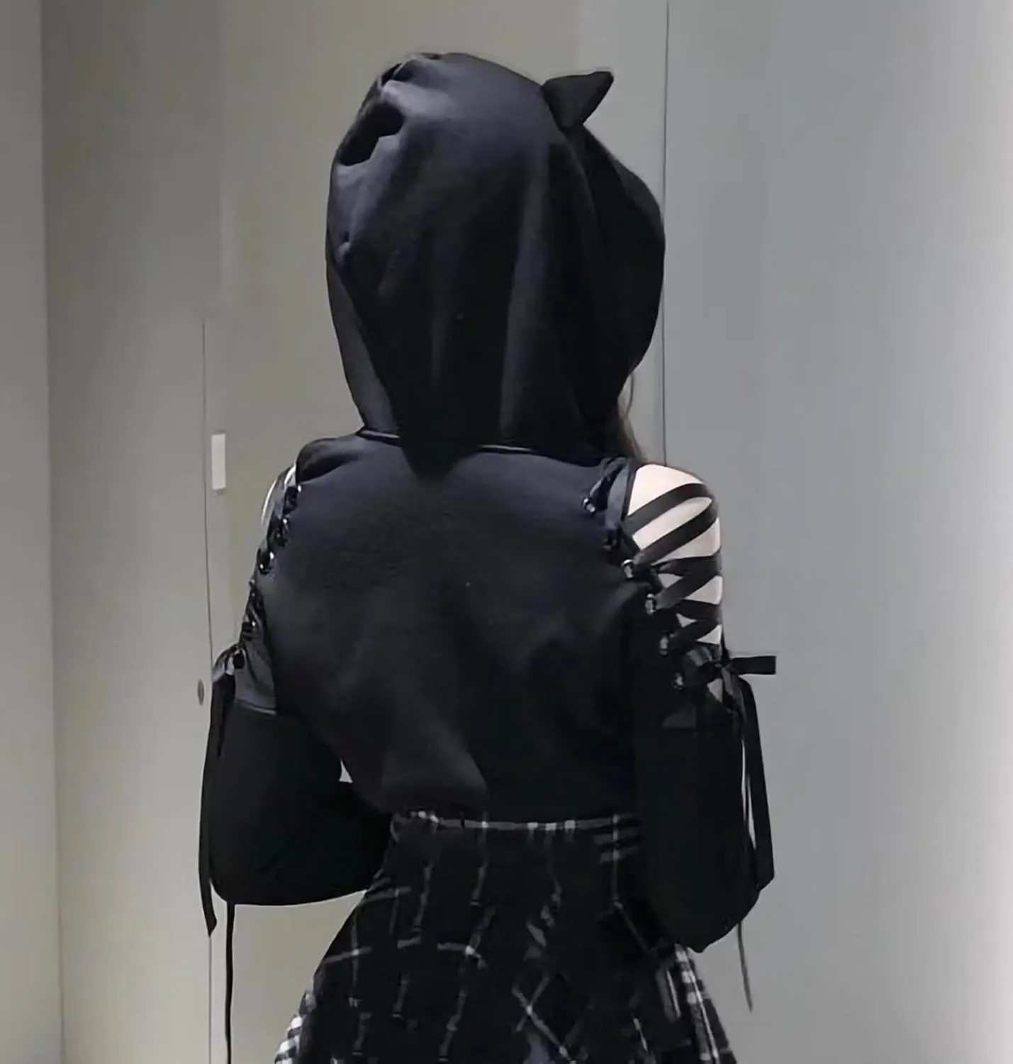 Womens Cat Ear Hoodie Sweatshirt Long Sleeve Sweater Off Shoulder Cat Cute Crop Top Hoodies Pullover
