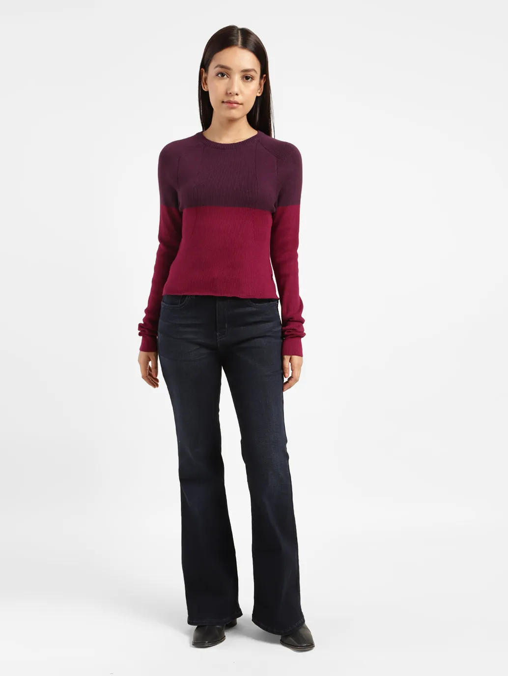 Women's Colorblock Crew Neck Sweater Multi-Color