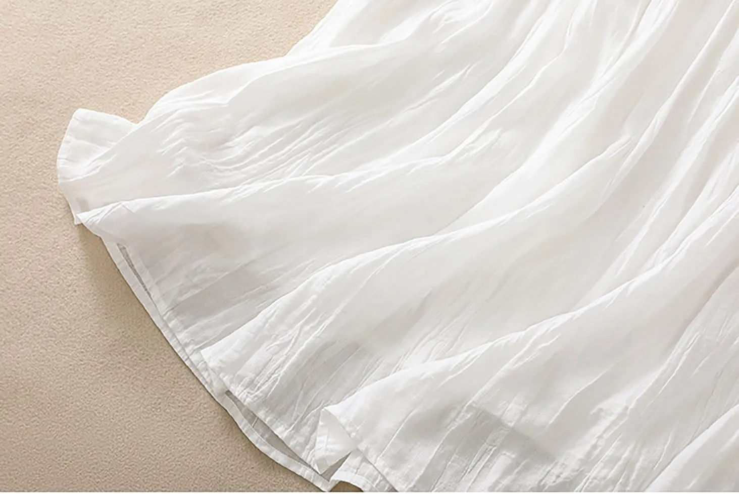 Womens Cotton Linen Skirts Summer Casual Flowy Elastic High Waist Pleated A-Line Midi Skirts with Pockets