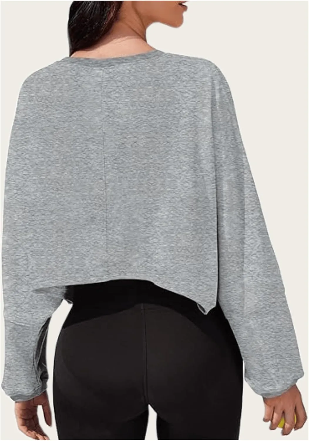 Women's Crew Neck Crop Sweatshirt Long Sleeve Oversized Sweatshirts Drop Shoulder Shirt Loose Pullover Sports Cropper