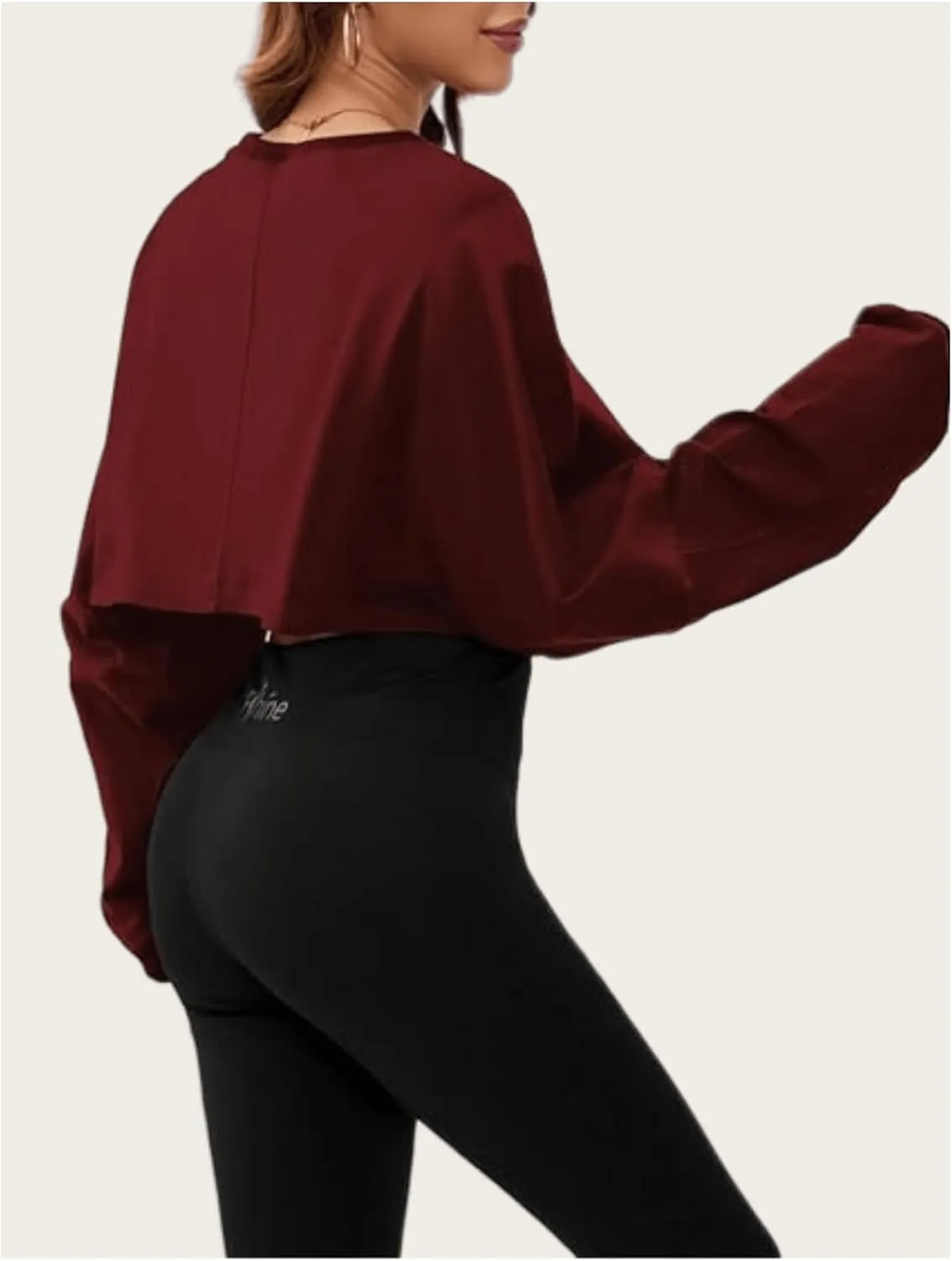Women's Crew Neck Crop Sweatshirt Long Sleeve Oversized Sweatshirts Drop Shoulder Shirt Loose Pullover Sports Cropper
