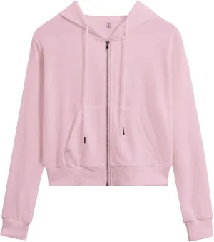 Women's Cropped Zip Up Hoodie Casual Long Sleeve Workout Hooded Sweatshirt Coat