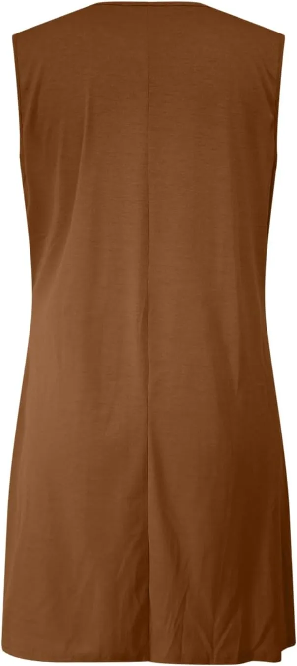 Womens Dresses Casual Summer Front Key Hole Sleeveless Tank Sundress Ruched Crewneck Beach Vacation Mini Dress