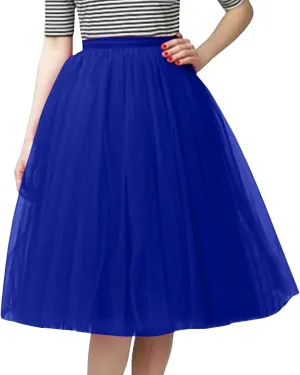 Women's Fluffy Tulle Skirt Knee Length Wedding Party Costume Prom Ballet Petticoat Plus Size Mesh Tutu Midi Skirt