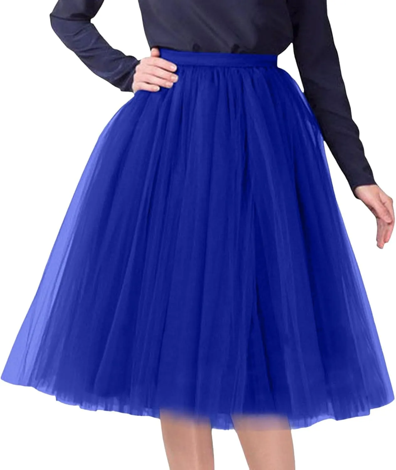 Women's Fluffy Tulle Skirt Knee Length Wedding Party Costume Prom Ballet Petticoat Plus Size Mesh Tutu Midi Skirt