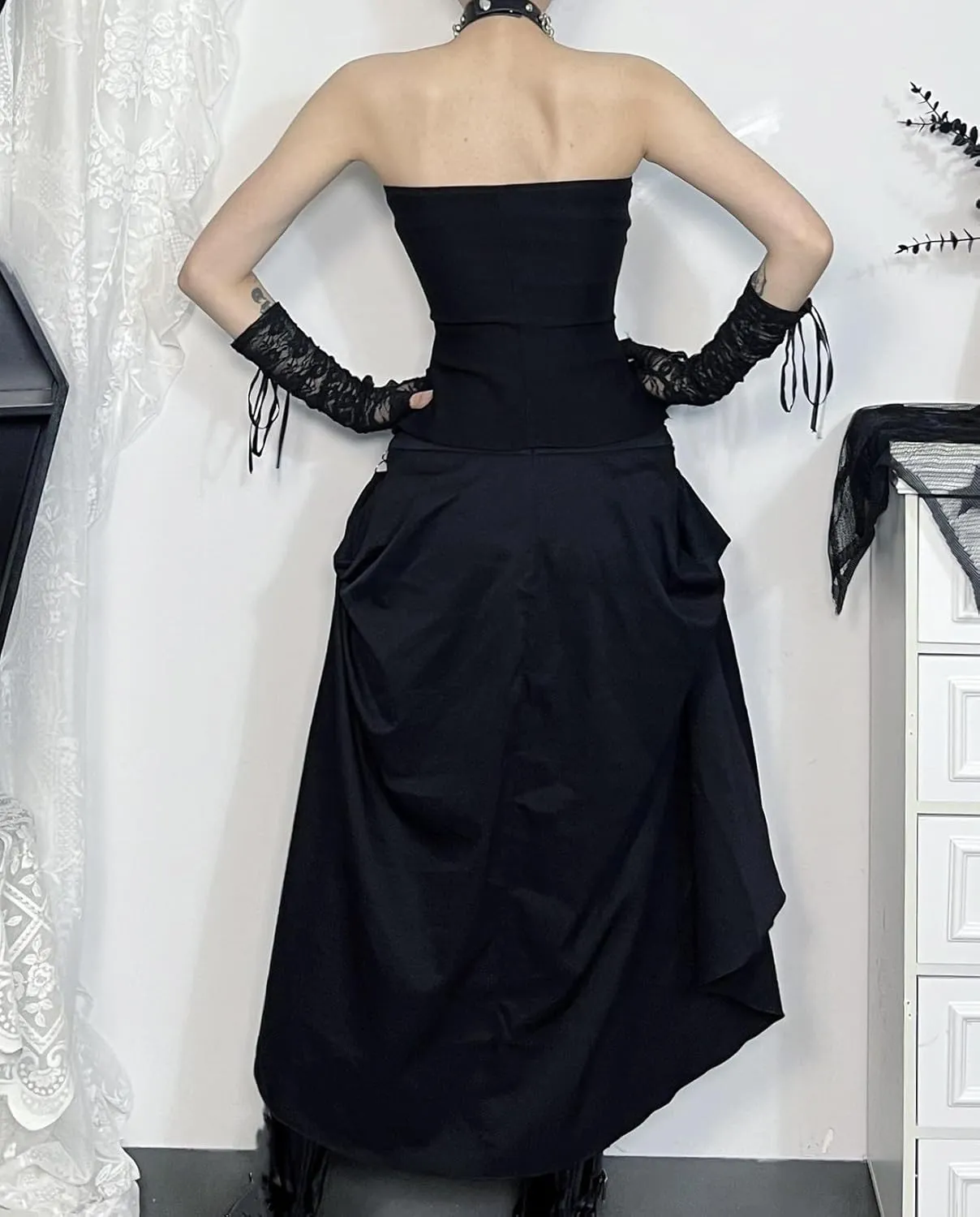 Women's Goth High Waist Long Flowy Skirts Y2k Summer Fairy Maxi Skirts Black Ruffle Skirt Grunge Punk Skirt